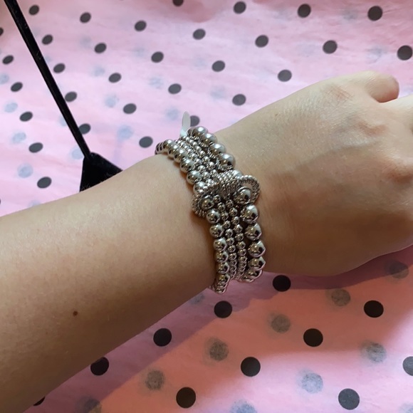 4 Strand Silver Beaded Stretch Bracelet Boutique - Picture 2 of 4